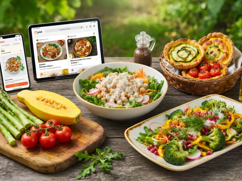Une table en bois chargée de légumes frais et de salades montre des plats de saison