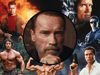 Un collage visuel des rôles marquants du film Arnold Schwarzenegger