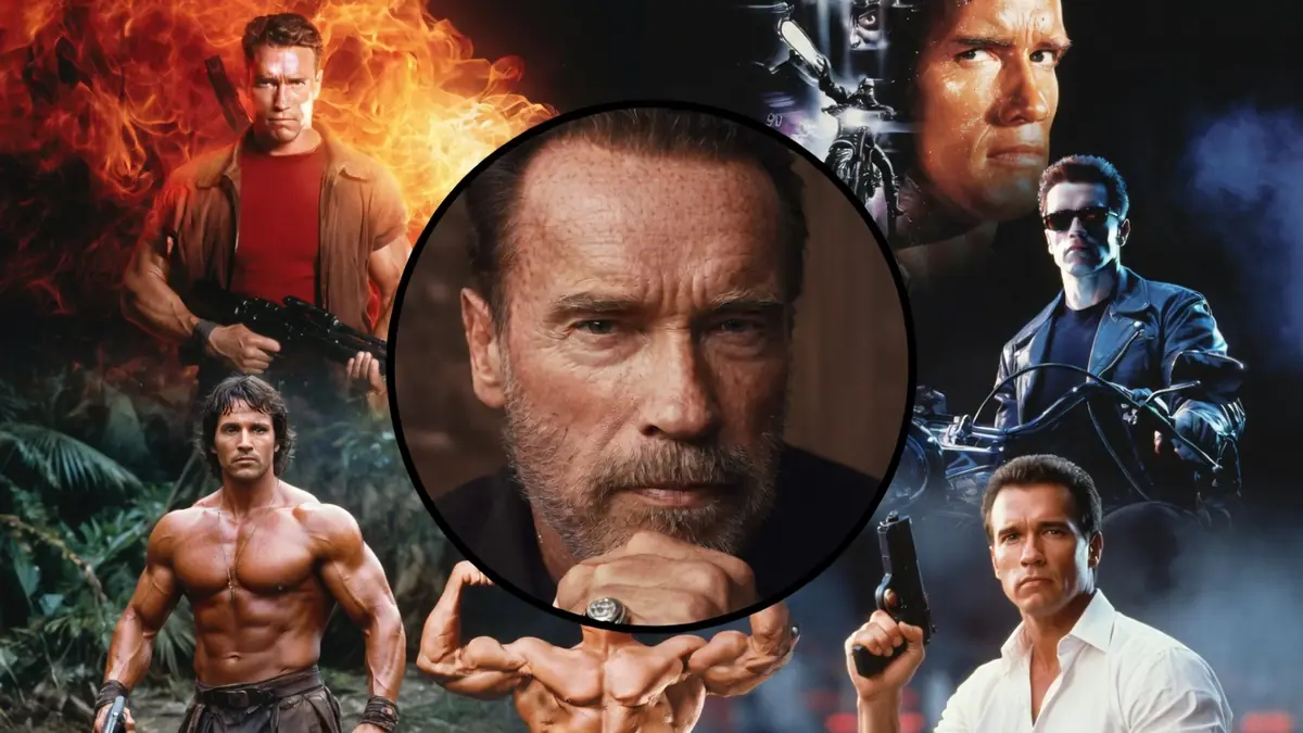 Un collage visuel des rôles marquants du film Arnold Schwarzenegger