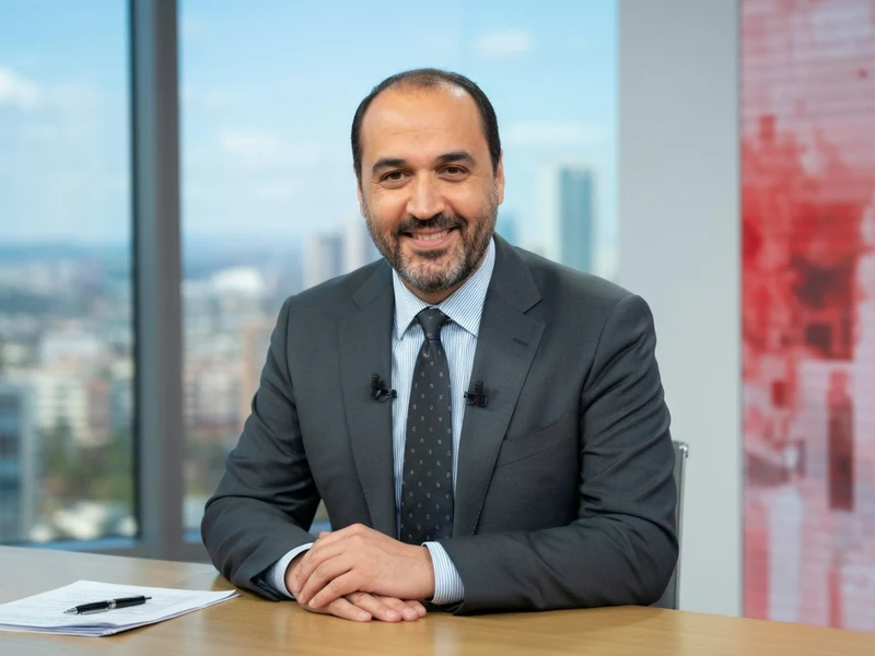 Messaoud Benterki sourit les mains croisées sur un bureau dans un studio avec vue sur la ville