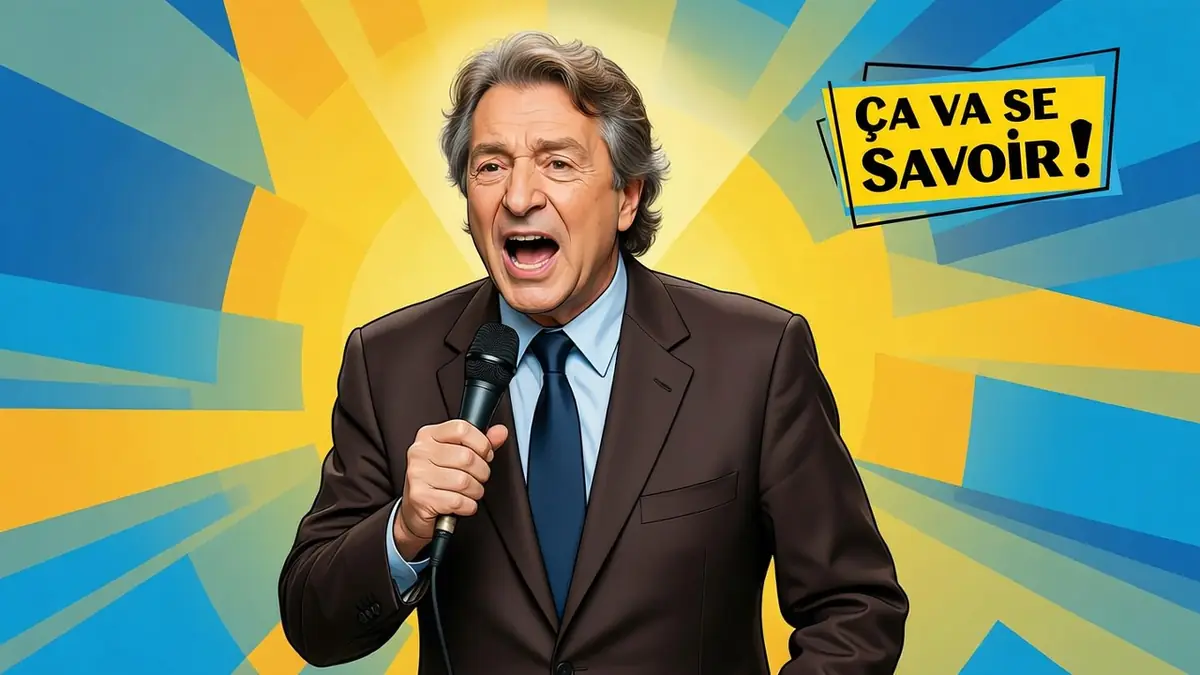 Simon Monceau parle dans un micro sur un fond coloré éclatant.