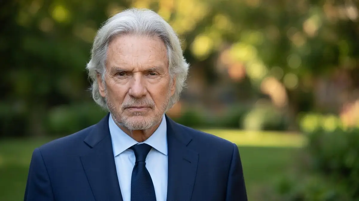 François-Éric Gendron est photographié en costume et cravate devant un fond verdoyant.