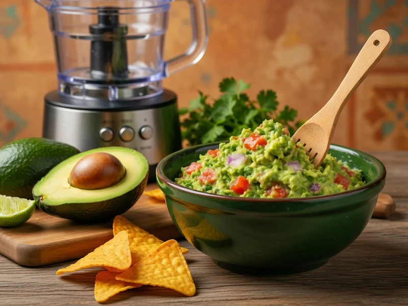 Un bol de guacamole frais avec avocats coriandre et chips pour la recette du guacamole