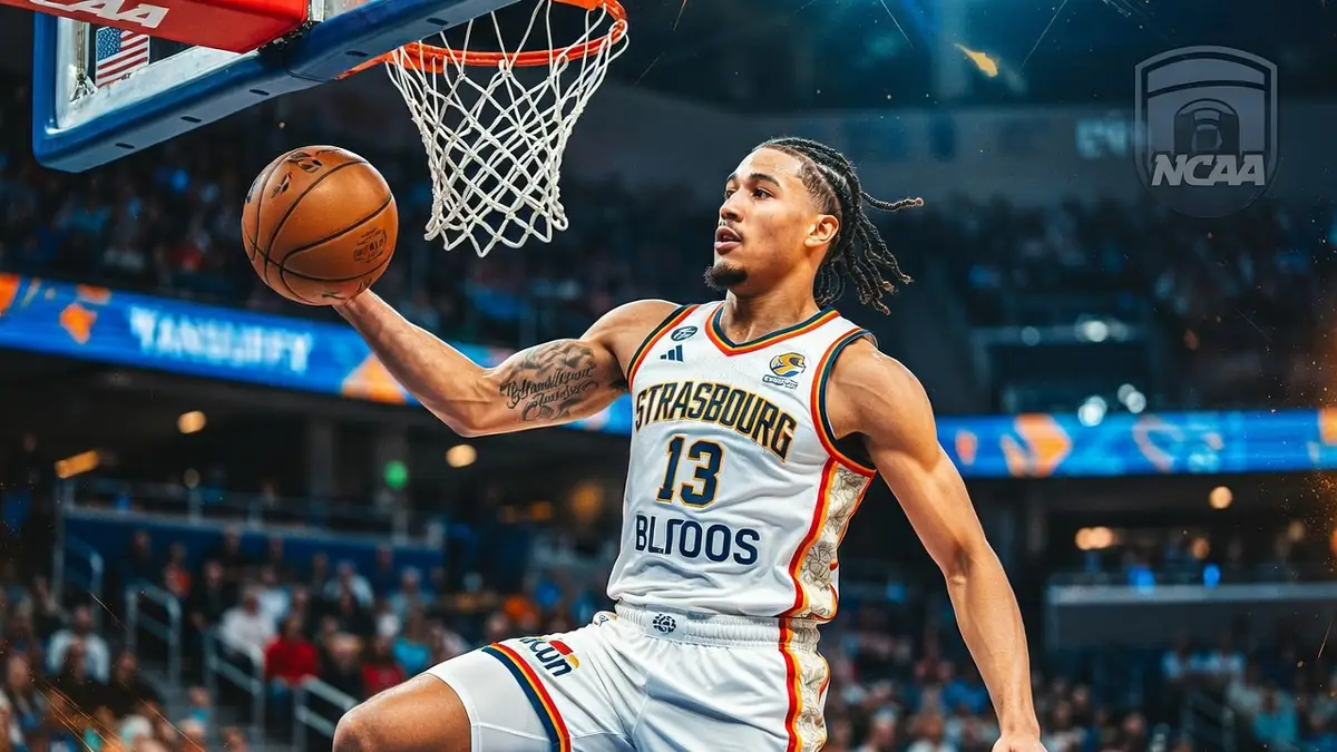 brice Dessert effectue un dunk spectaculaire pendant un match de basket