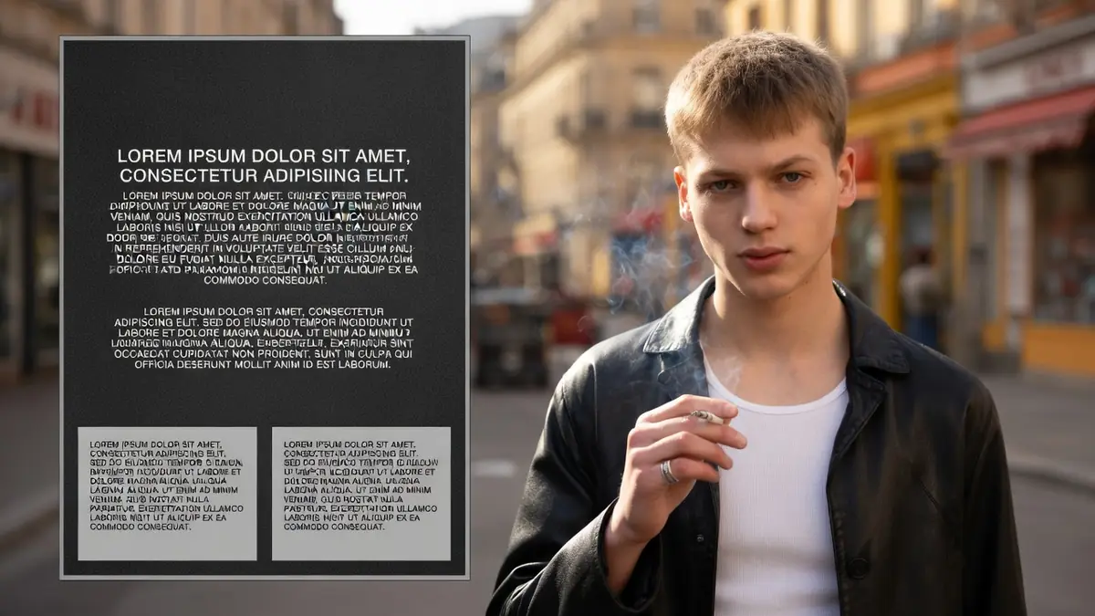 Portrait d'un jeune homme fumant une cigarette dans une rue animée, incarné par Chaïm Feroleto