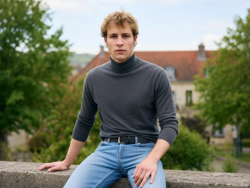 Cyril Metzger est assis sur un muret en pierre au milieu d'un paysage verdoyant