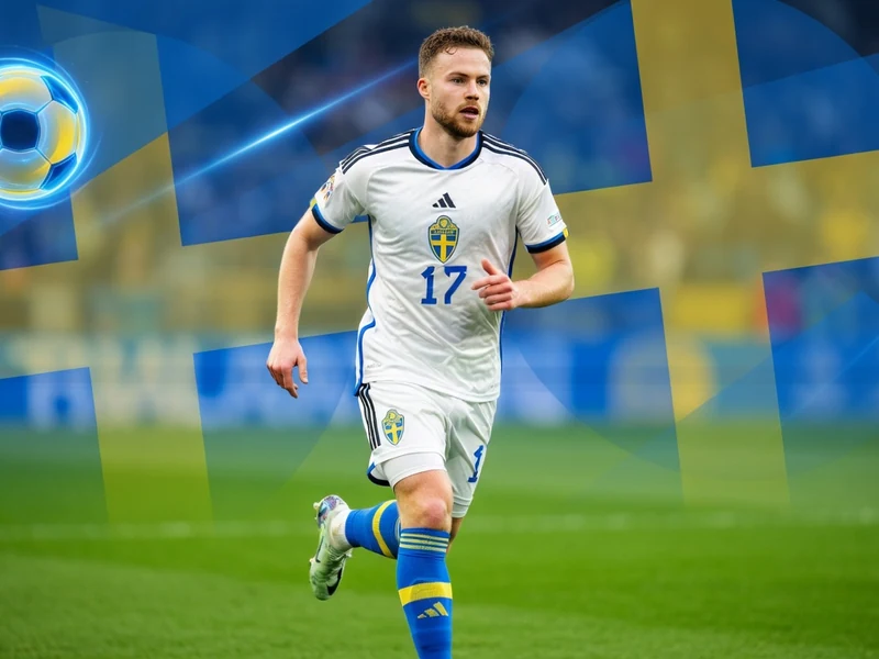 Gabriel Gudmundsson court sur le terrain de football en maillot de la Suède