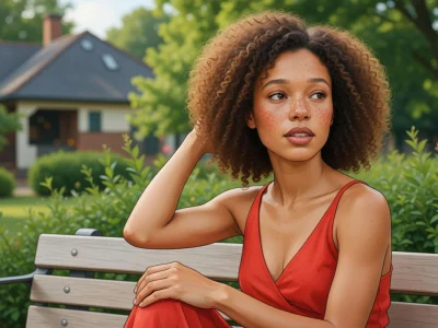 Lisa Do Couto Teixeira est assise sur un banc dans un jardin verdoyant