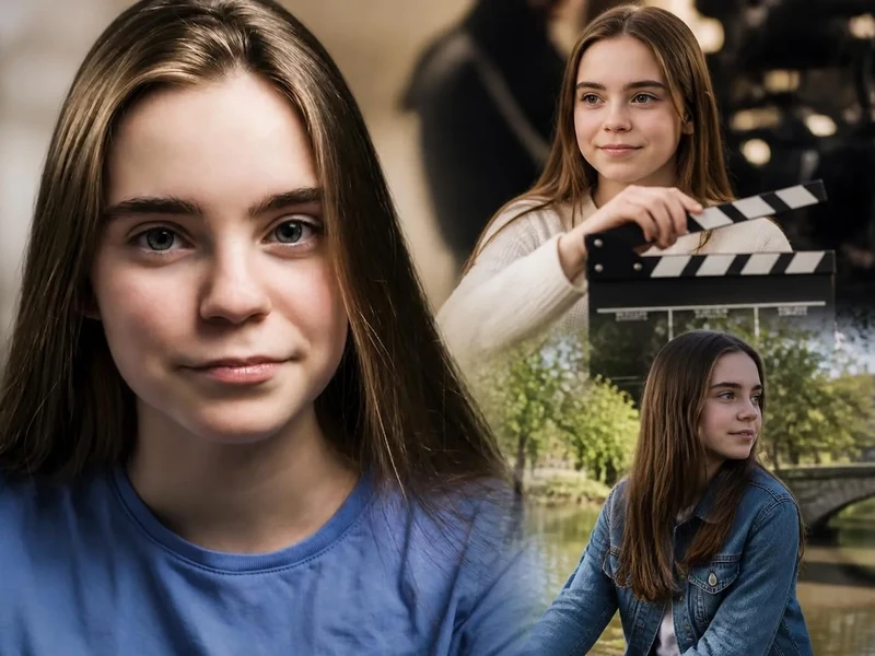 Portrait et montage de la jeune actrice française Juliane Lepoureau sur un plateau de tournage et en extérieur