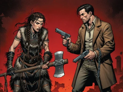 Les deux combattants se tiennent prêts à l'action dans The Old Guard 3