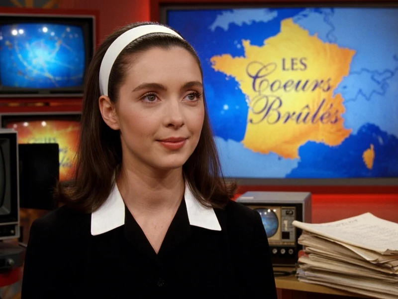 Amélie Pick dans un studio de télévision vintage avec des téléviseurs et un micro