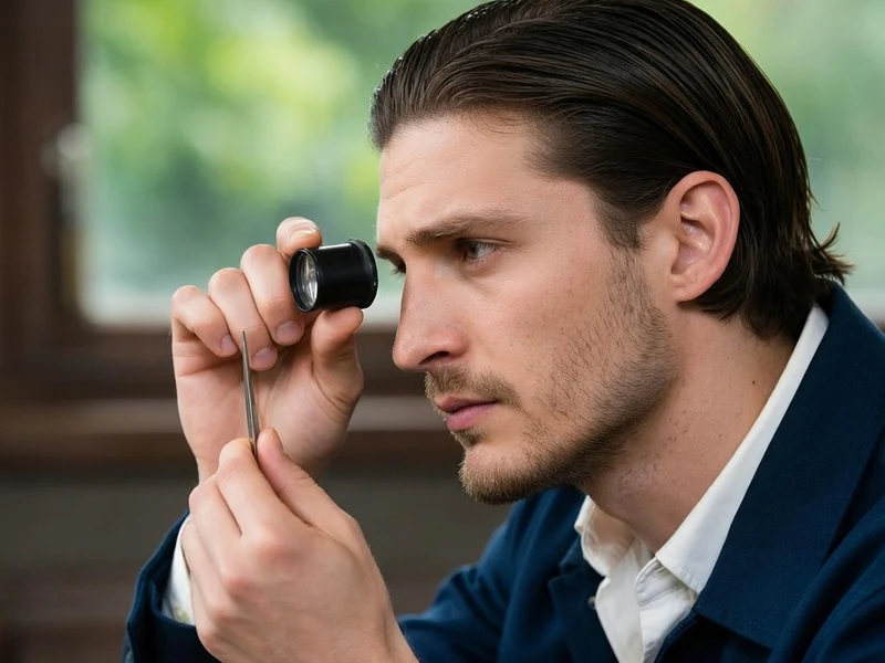 Un homme examine attentivement une pierre précieuse avec une loupe dans le diamant noir film