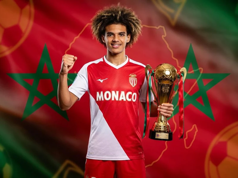 Ilies Belmokhtar lève le poing en tenant un trophée sur fond de drapeau marocain