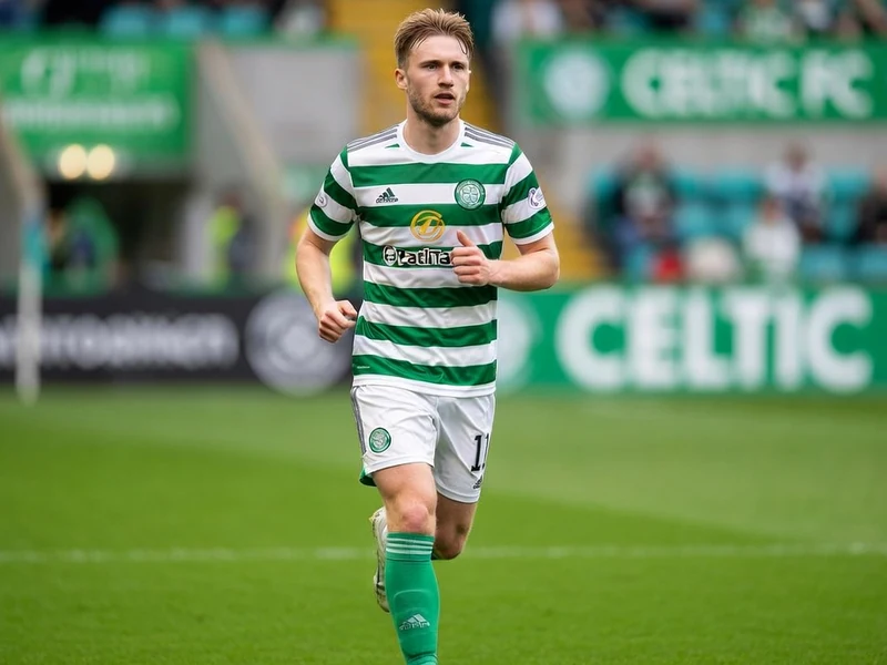 Benjamin Nygren court sur le terrain de football vêtu d'un maillot rayé vert et blanc