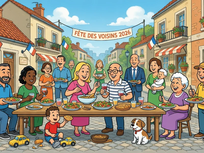 Des habitants d'un quartier français partagent un repas pour les fêtes des voisins 2026 dans la rue