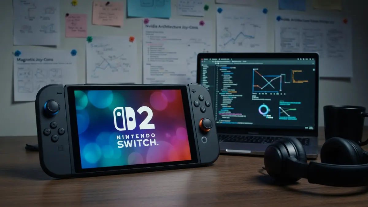 Une console portable avec ordinateur et écouteurs sur un bureau pour Switch 2 forum