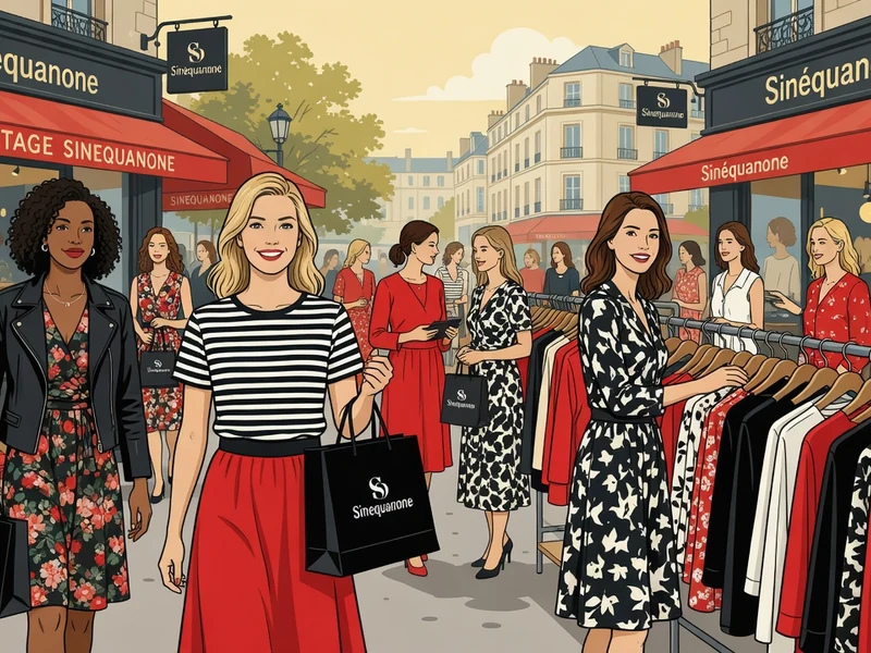 Des femmes élégantes font du shopping Sinequanone dans une rue parisienne ensoleillée