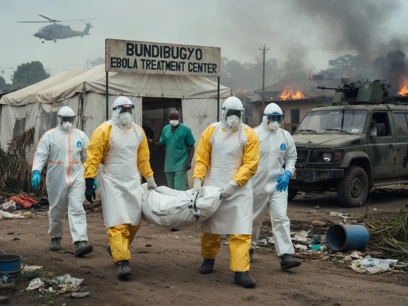 Des soignants en combinaisons jaunes transportent un corps dans une zone de Congo Ebola ravagée par la guerre