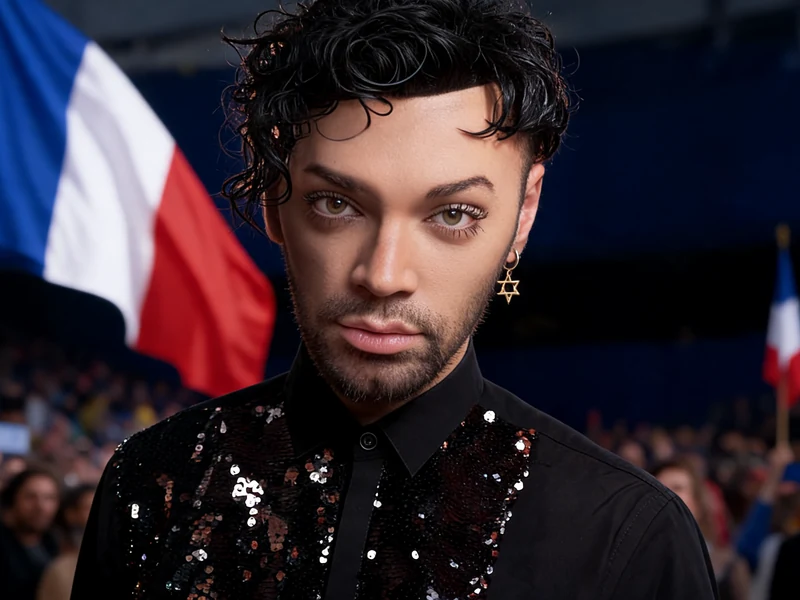 bruno moneroe pose devant une foule avec des drapeaux français