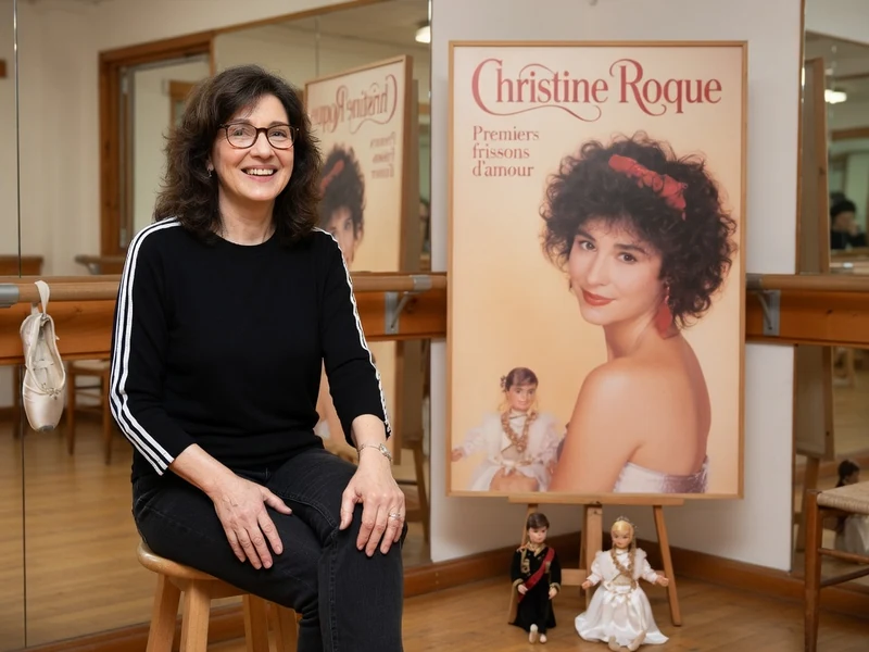 Christine Roque est assise sur un tabouret dans un studio de danse aux miroirs