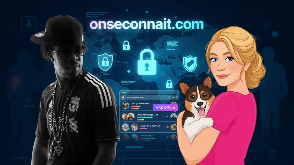 Un homme et une femme tenant un chien sont mis en scène devant une interface connectée sur on se connaît com