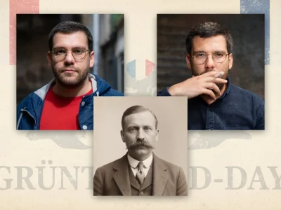 Trois portraits de Jean Morel composent ce collage photographique