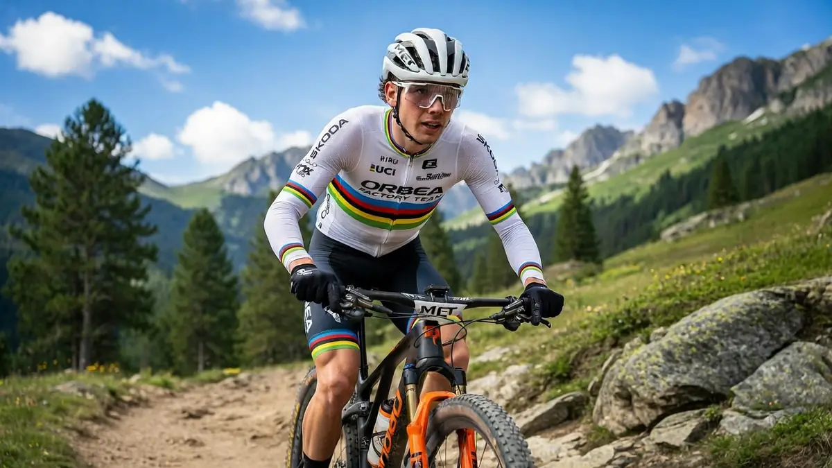 Luca Martin roule en VTT sur un sentier de montagne