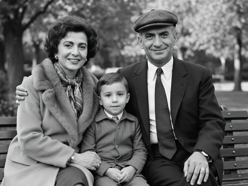 Germaine Louise Élodie Carroyer sourit aux côtés de son mari et de leur fils sur un banc de parc.