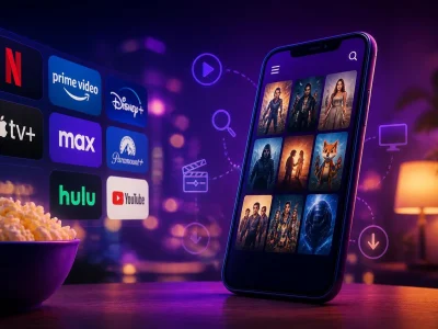 Un smartphone affichant des contenus en streaming illustre l'univers de ciné Pulse dans une ambiance cosy