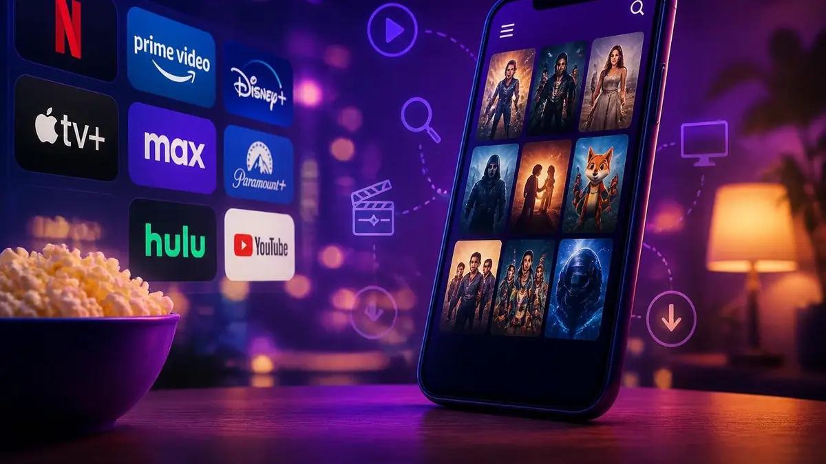 Un smartphone affichant des contenus en streaming illustre l'univers de ciné Pulse dans une ambiance cosy