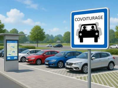 Des voitures sont stationnées dans des aires de covoiturage en bordure de route