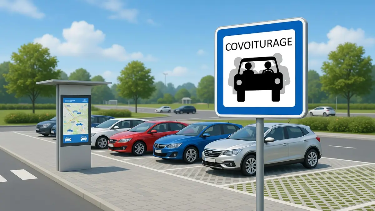 Des voitures sont stationnées dans des aires de covoiturage en bordure de route