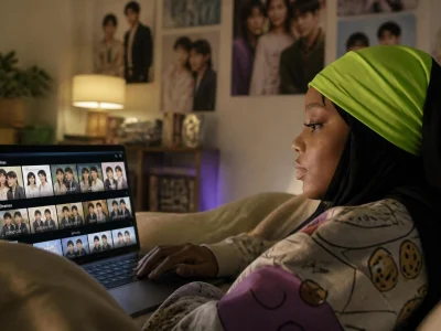 Une jeune femme regarde des séries asiatiques sur son ordinateur portable via le site Voirdrama