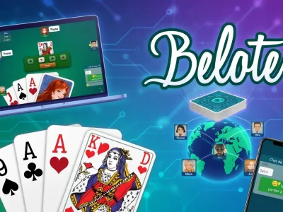 Un ordinateur portable, des cartes à jouer et un smartphone représentent les jeux gratuits La Belote