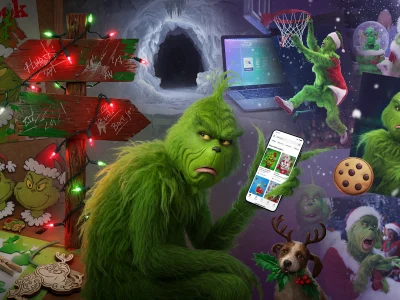 Un montage humoristique montrant des grichs dans diverses situations de Noël avec des objets modernes