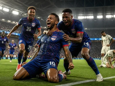 Joueurs du Cap-Vert célébrant un but lors du match Cap-Vert – Arabie saoudite dans un stade comble