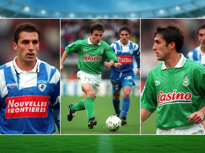 Montage de trois photos de Christophe Deguerville en action sur un terrain de football
