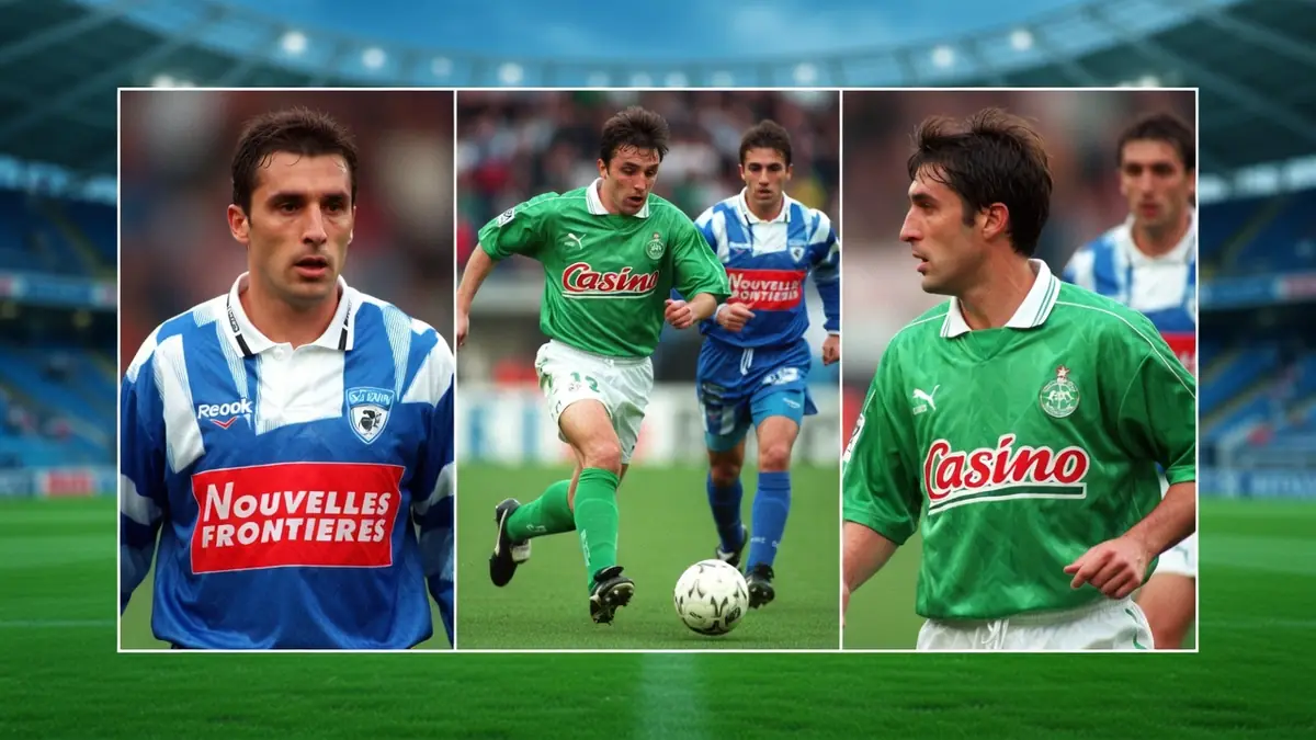 Montage de trois photos de Christophe Deguerville en action sur un terrain de football