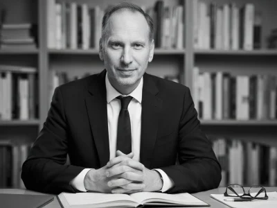 Vincent Martigny est assis à son bureau devant une bibliothèque remplie de livres