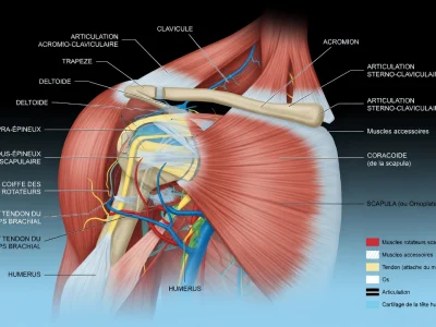 Diagramme de l'anatomie épaule révélant les muscles et les structures osseuses