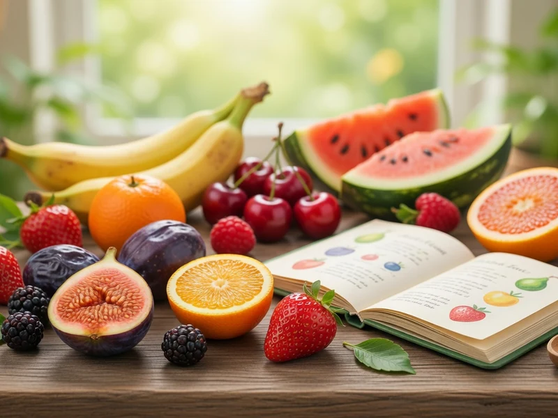 Fruits frais variés sur une table en bois illustrant l'index glycémique des fruits