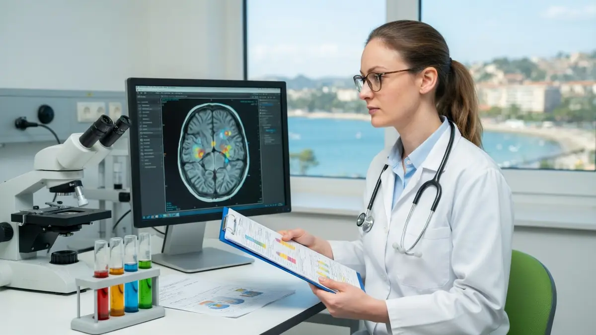 Sophie Tur examine une IRM cérébrale dans son laboratoire de neuro-oncologie