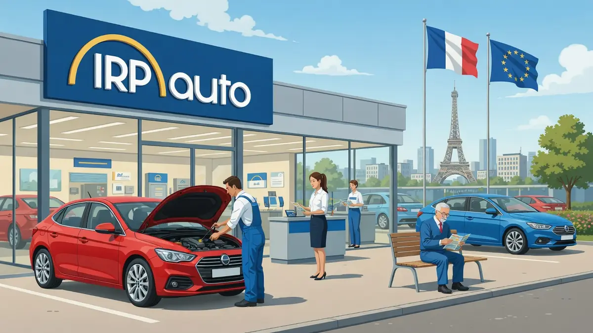 Un mécanicien répare une voiture rouge dans un centre de service parisien avec irp automobile