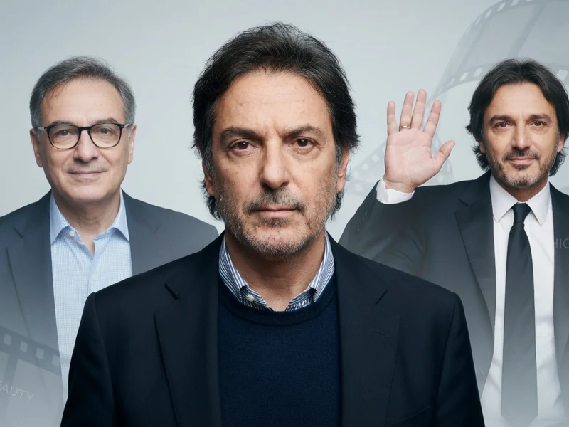 Montage photographique présentant trois portraits distincts et expressifs du réalisateur Yves Attal