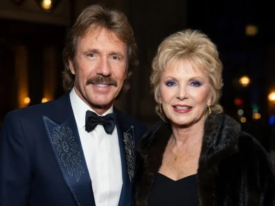 Dianne Holechek pose aux côtés de Chuck Norris lors d'une soirée élégante