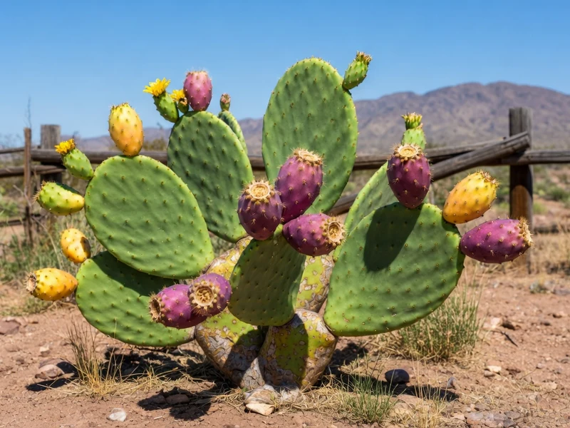 Cactus de figue de Barbarie aux fruits colorés dans le désert
