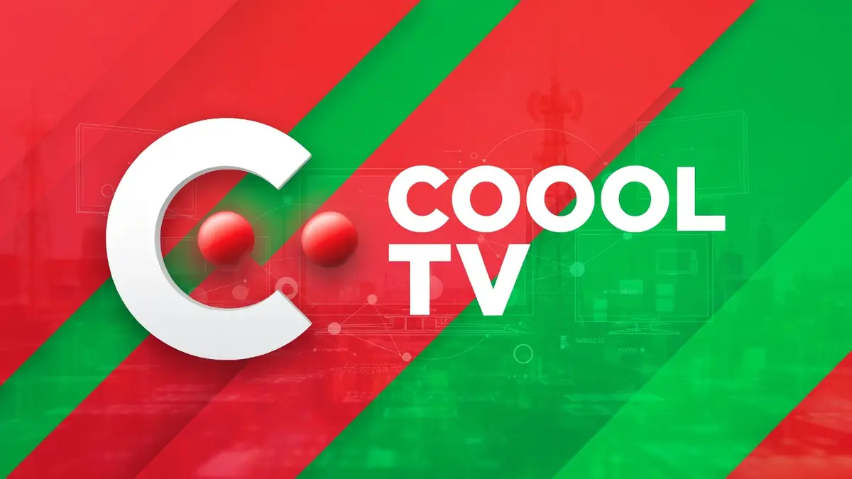 cool Tv est illustré par un fond aux rayures diagonales rouges et vertes
