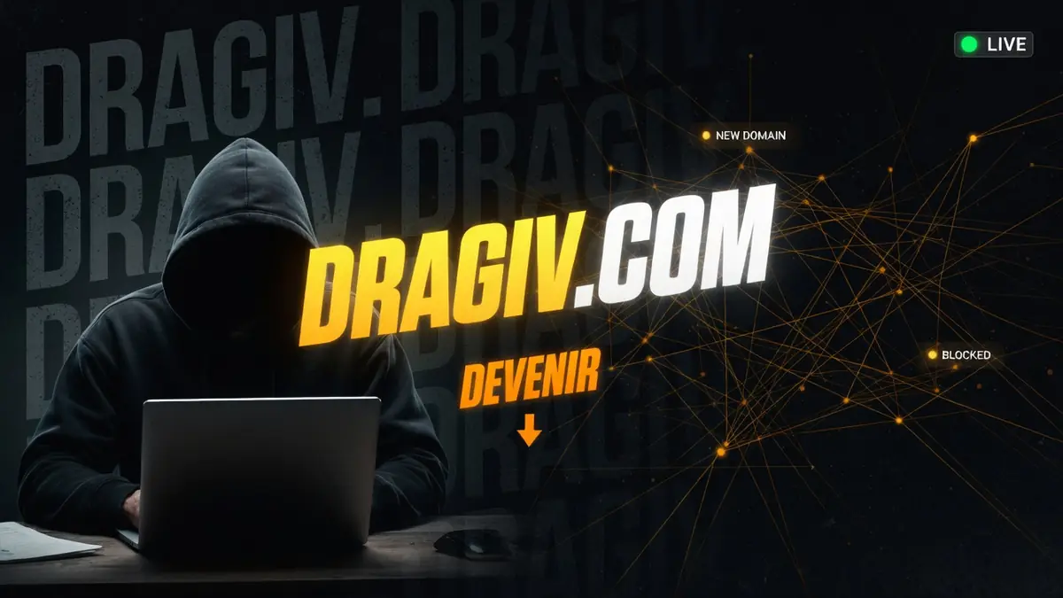 Un homme encapuchonné travaille sur un ordinateur portable dans l'univers Dragiv