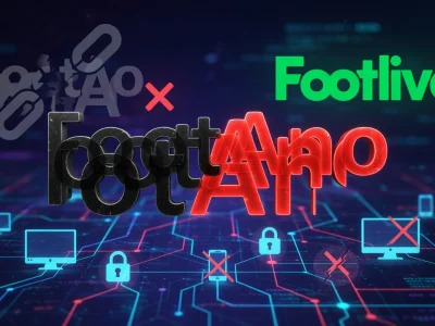 Graphisme plaçant Footano au centre d'un réseau numérique avec connexions et icônes tech