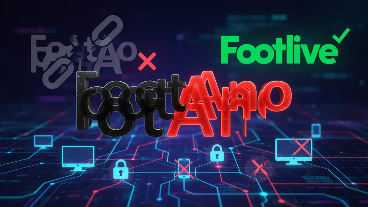 Graphisme plaçant Footano au centre d'un réseau numérique avec connexions et icônes tech